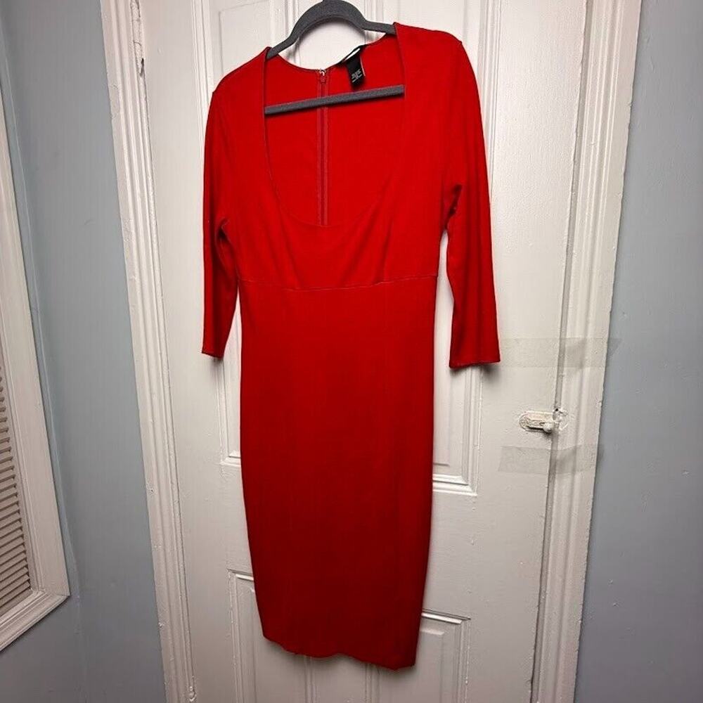 Moda International Shift Dress Womens 14 Red Scoop Neck Zipper Back Stretch Sexy